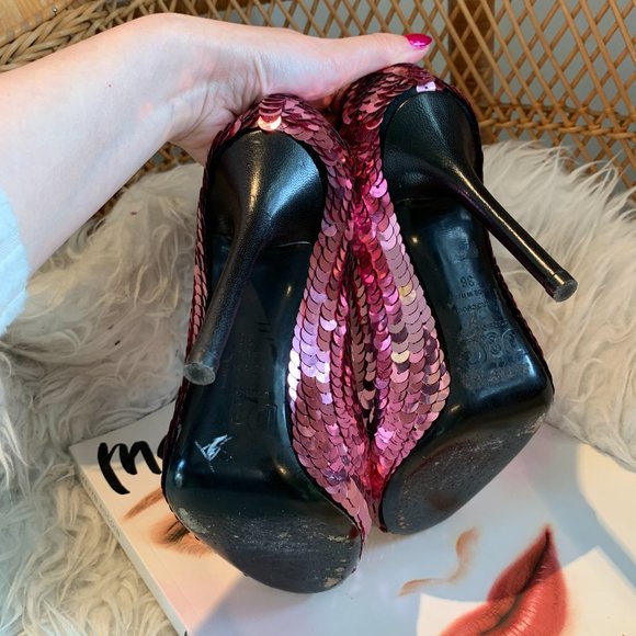 D&G Dolce & Gabbana - Pink Sequin Peep Toe Heel - Picture 5 of 14